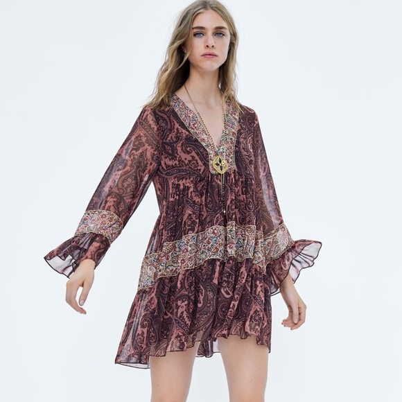 Zara Dresses Zara Combined Printed Flowing Dress Poshmark